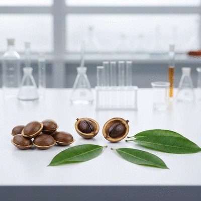 African mango seeds and leaves in a research setting