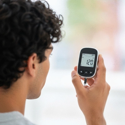A person monitoring blood glucose levels with a digital device