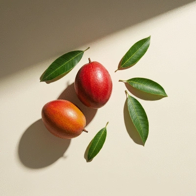 African mango fruit and leaves on a clean background