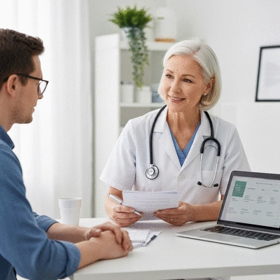 Person consulting with a healthcare provider about supplements