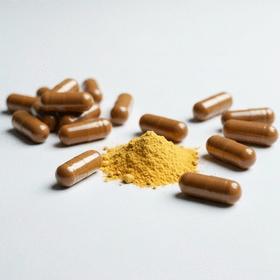 African mango capsules and powder on a clean white surface