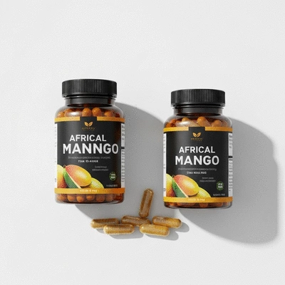 African mango supplements on a clean background, no text, no words, no typography